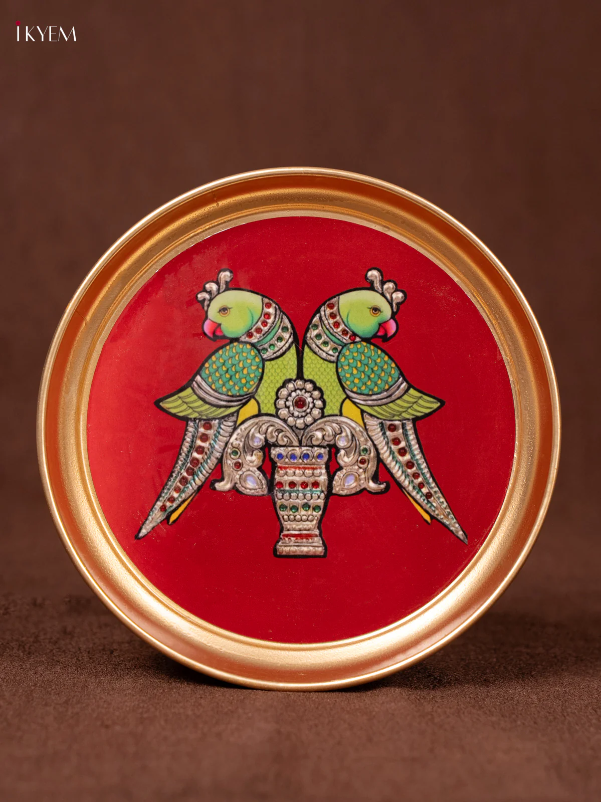 Twin Parrot - Maron -Printed Brass Coated Plate - 6 inch - KEA1016 - Image 2