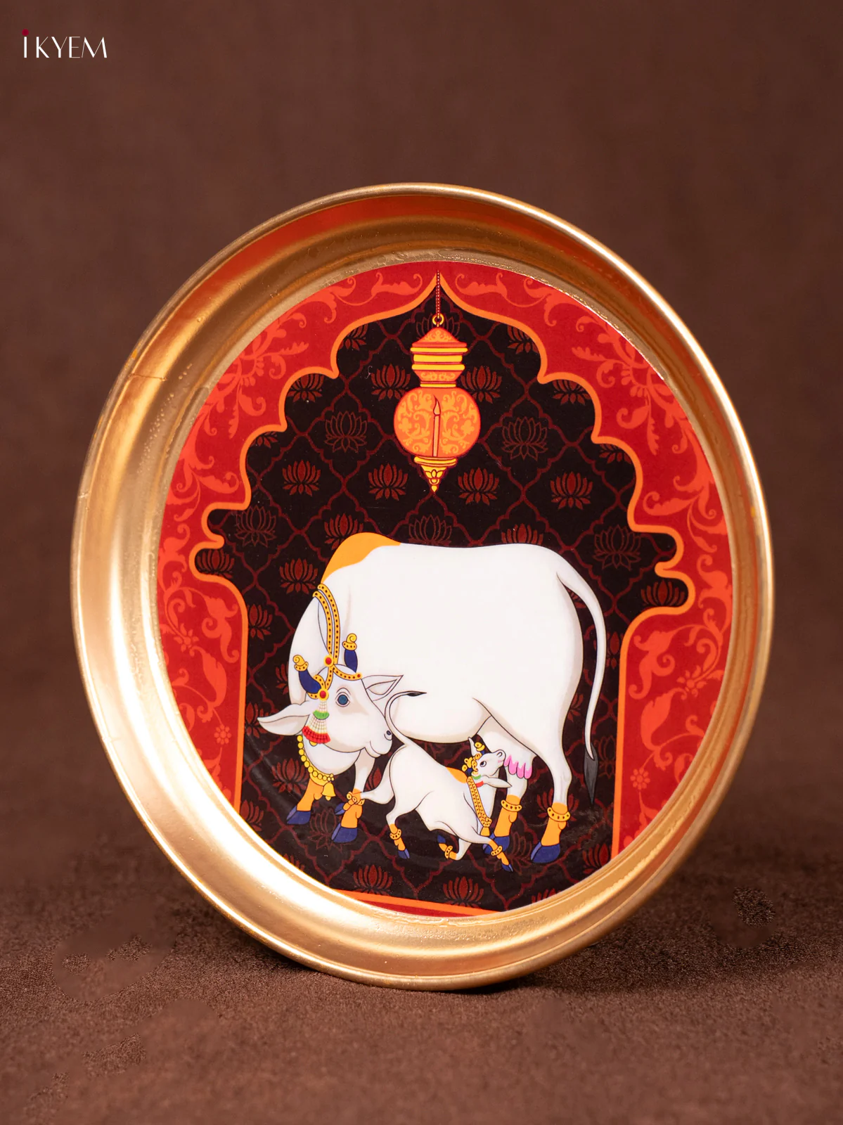 Cow & Calf -Maroon Printed Brass Coated Plate - 6 inch - KEA1017 - Image 3