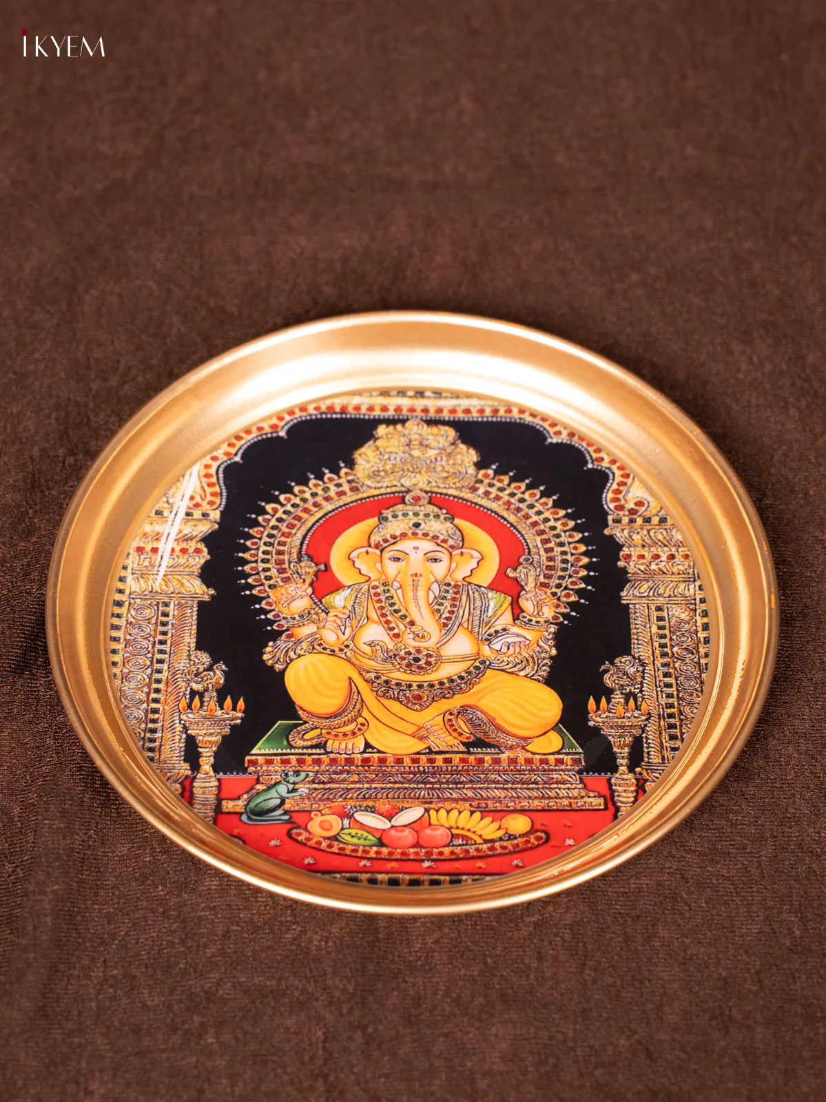 Ganesha Murti - Printed Brass Coated Plate - 6 inch - KEA1018