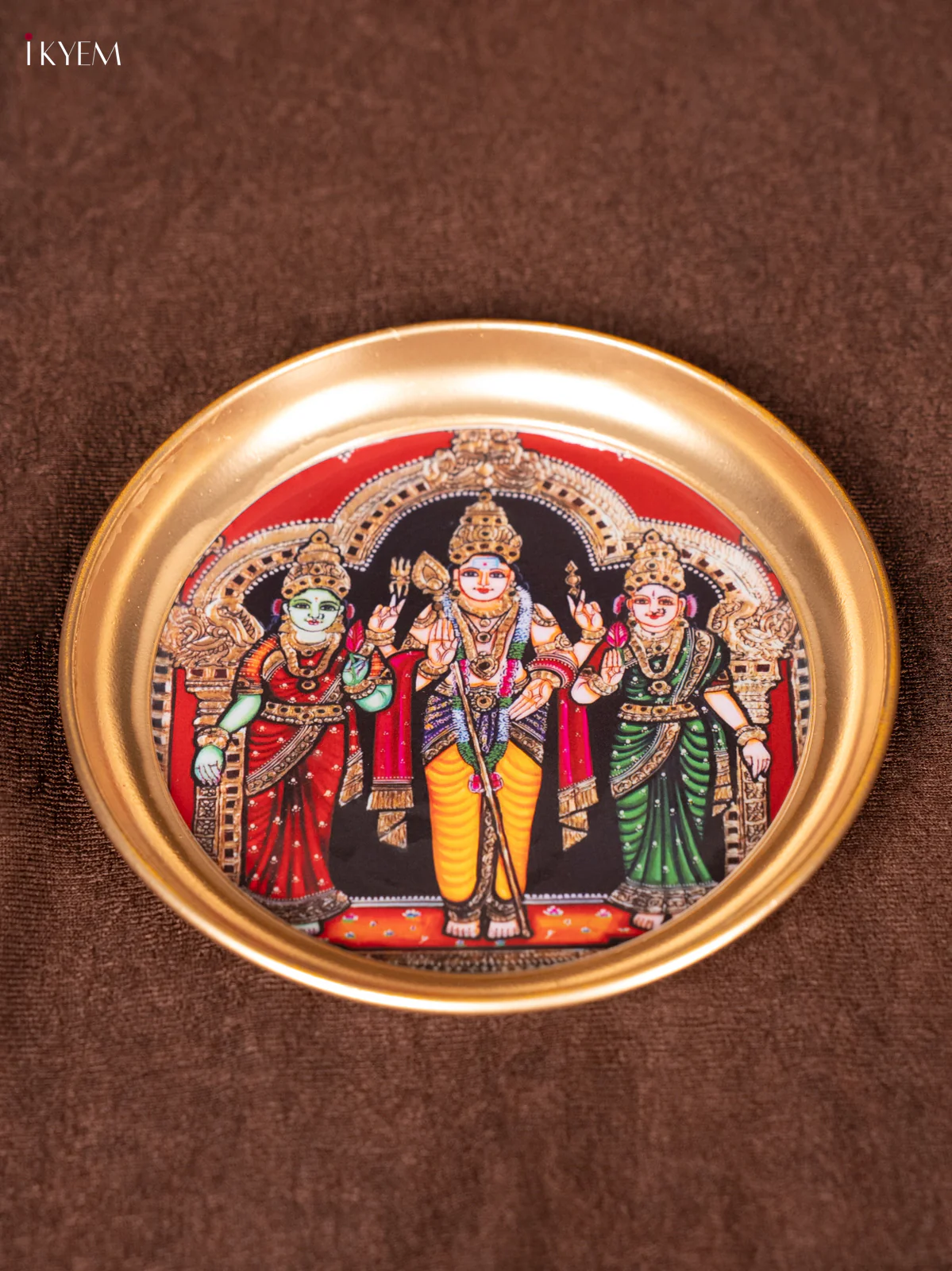 Murugan Valli & Deivani - Printed Brass Coated Plate - 6 inch - KEA1019