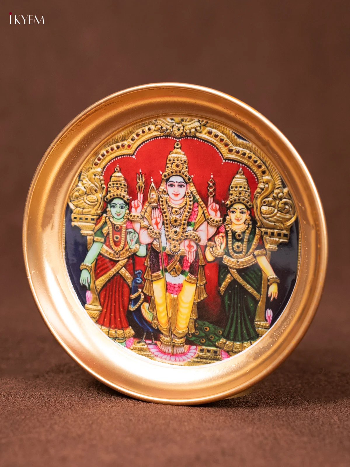 Murugan Valli Deivanai & Peacock - Printed Brass Coated Plate - 6 inch - KEA1025 - Image 3