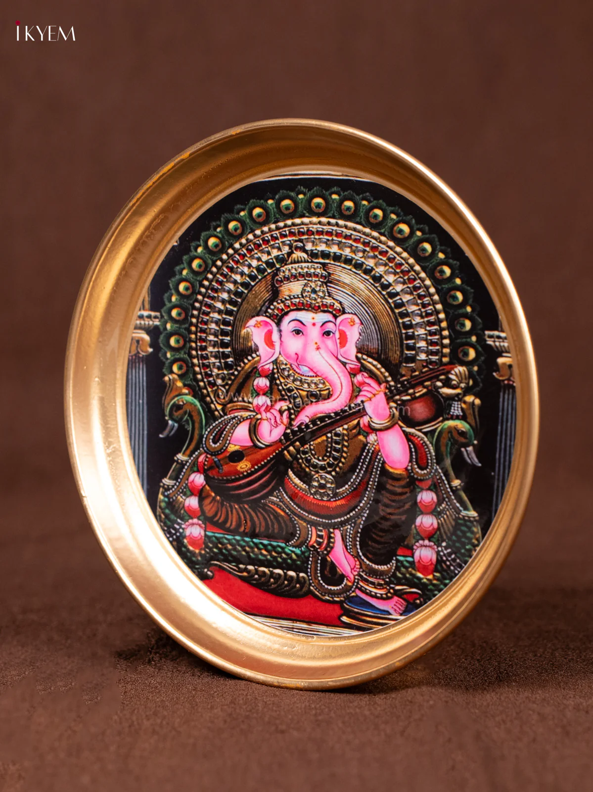Ganesha & Peacock - Printed Brass Coated Plate - 6 inch - KEA1026 - Image 3