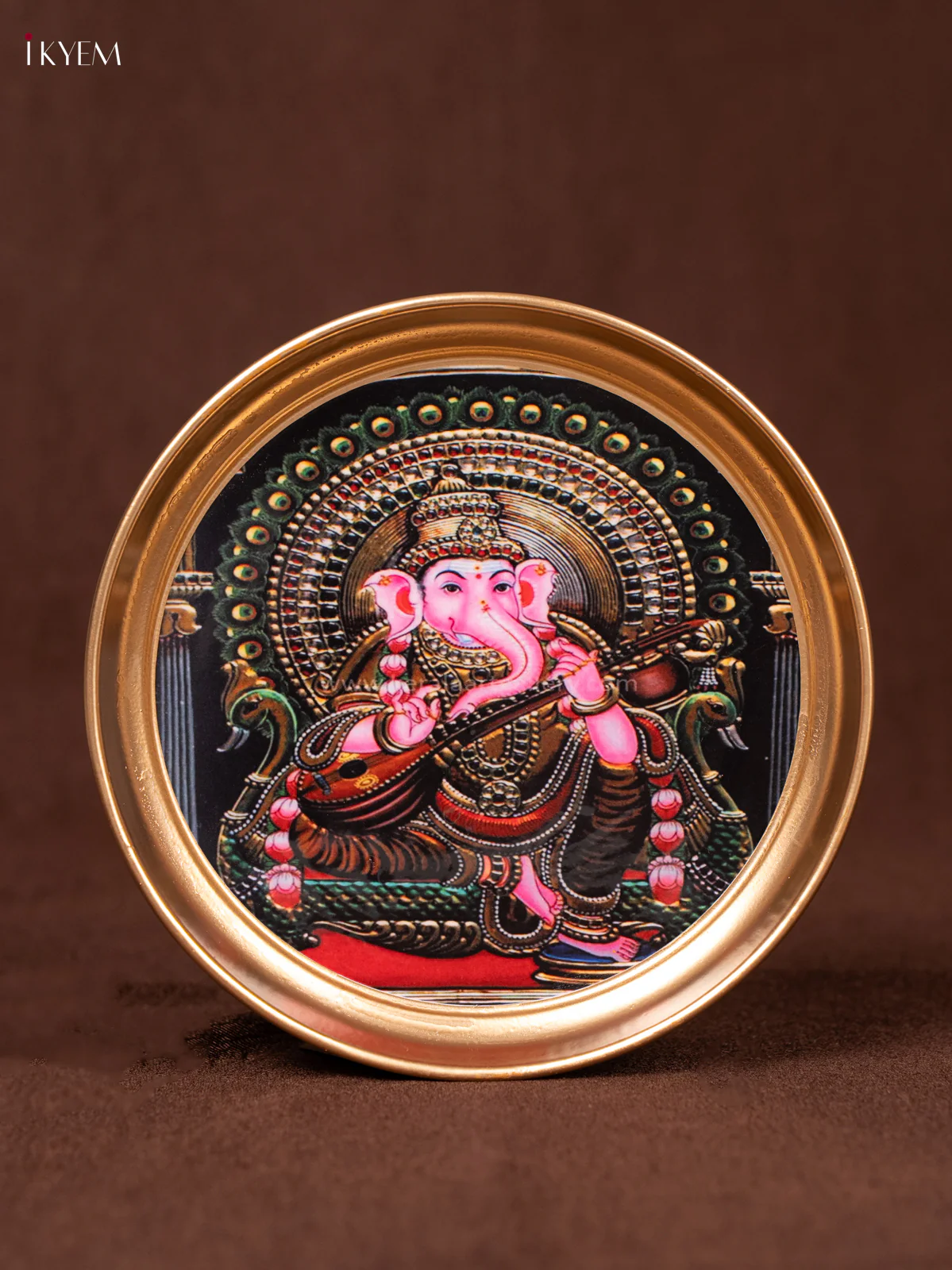 Ganesha & Peacock - Printed Brass Coated Plate - 8 inch - KEA1033 - Image 2