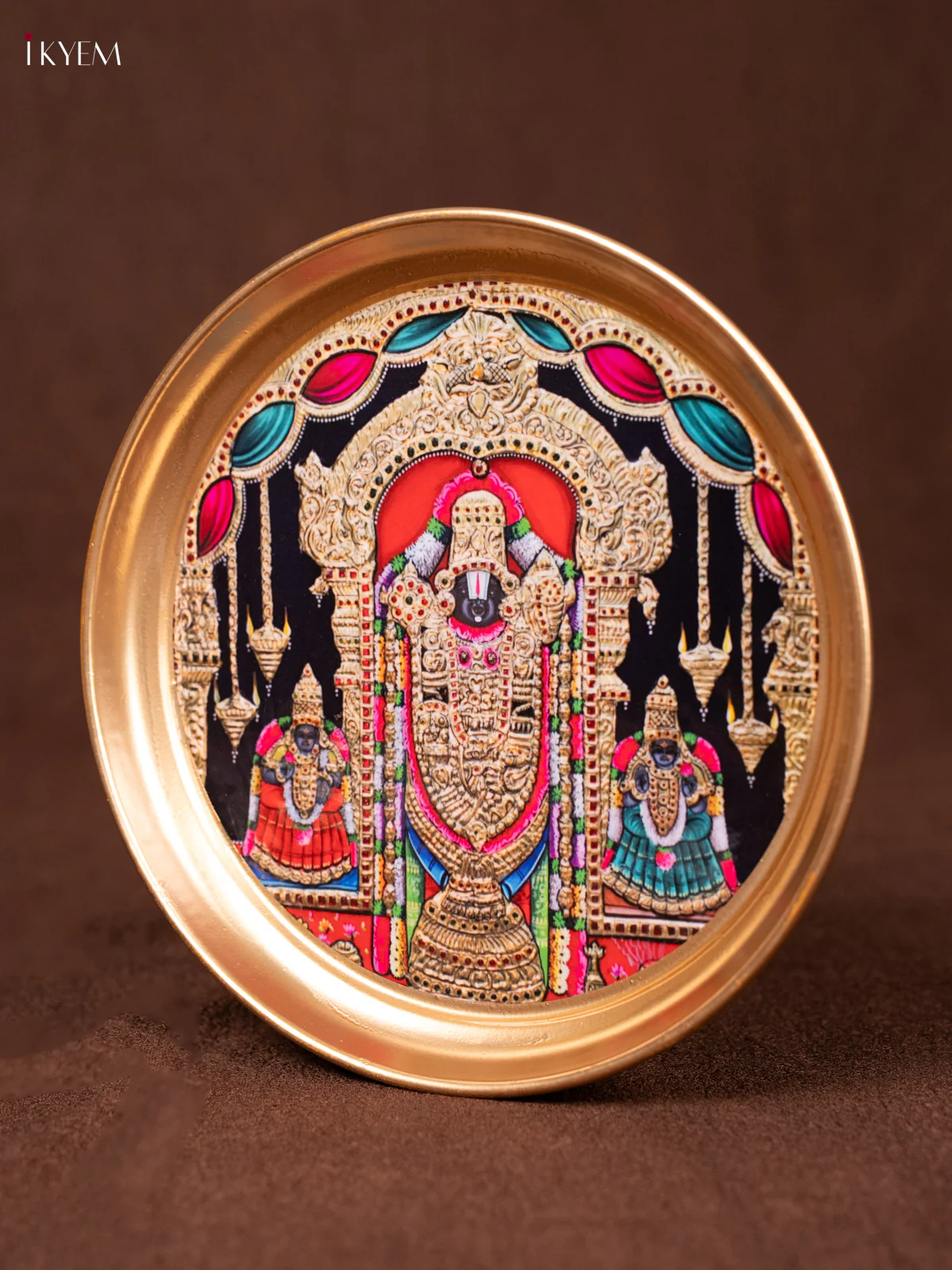 Balaji Lakshmi & Padmavathi - Printed Brass Coated Plate - 8 inch - KEA1034 - Image 3