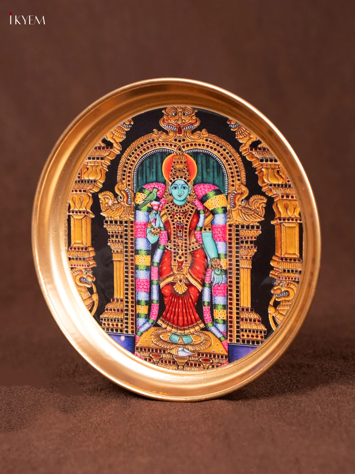 Meenakashi - Printed Brass Coated Plate - 8 inch - KEA1041 - Image 3