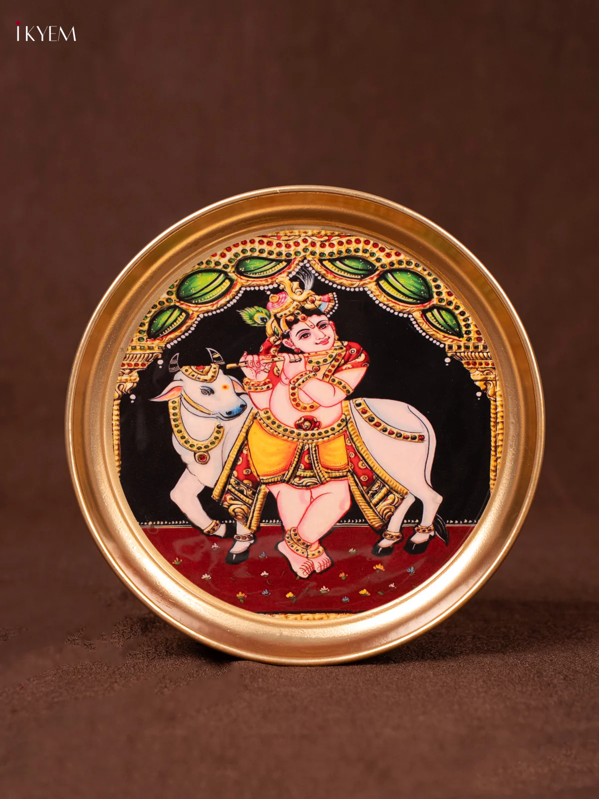Krishna & Cow Printed Brass coated Plate - 8 inch - KEA1042 - Image 2