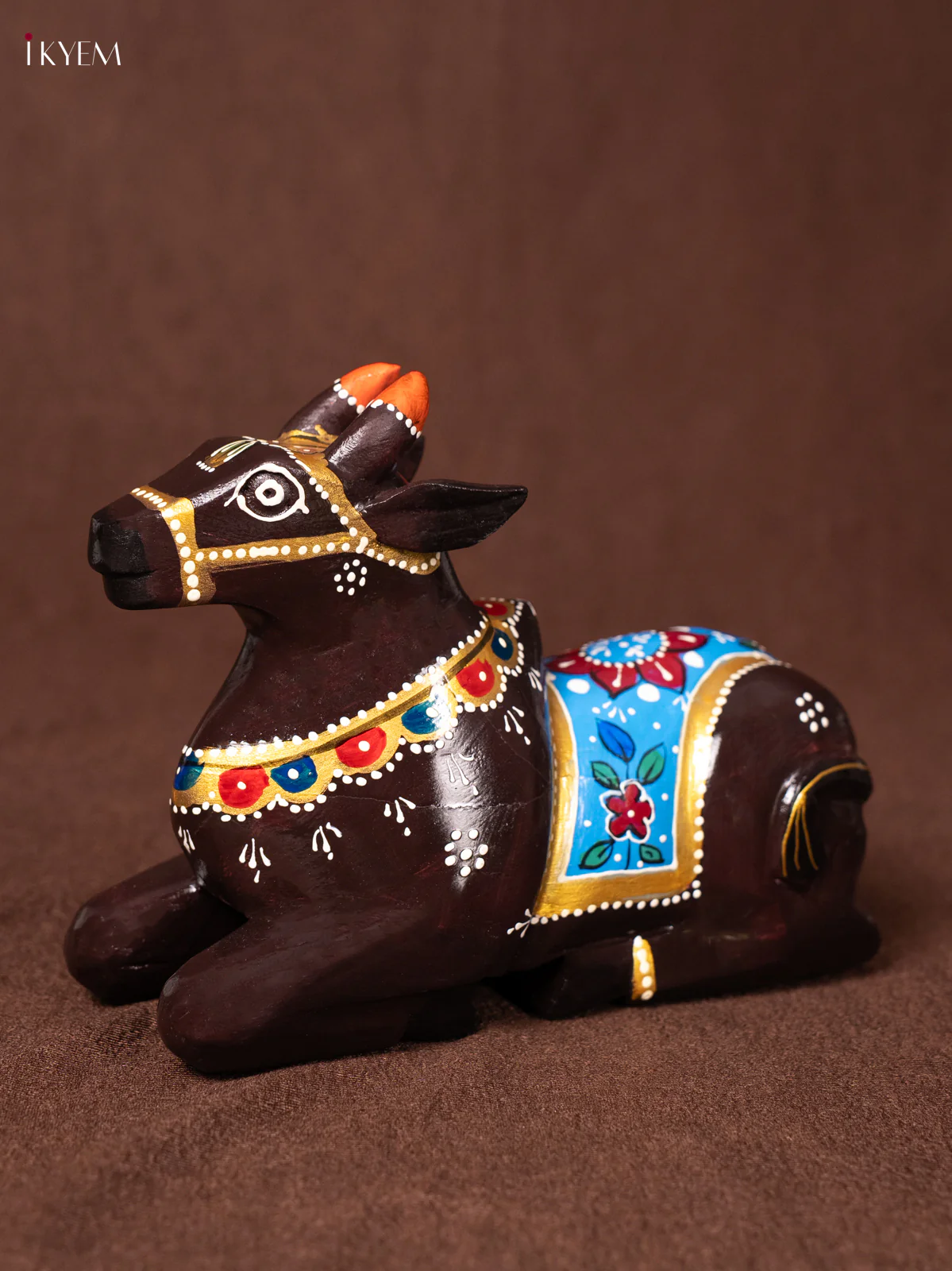 Wooden Craved Nandhi - Blue - KEA1057 - Image 3