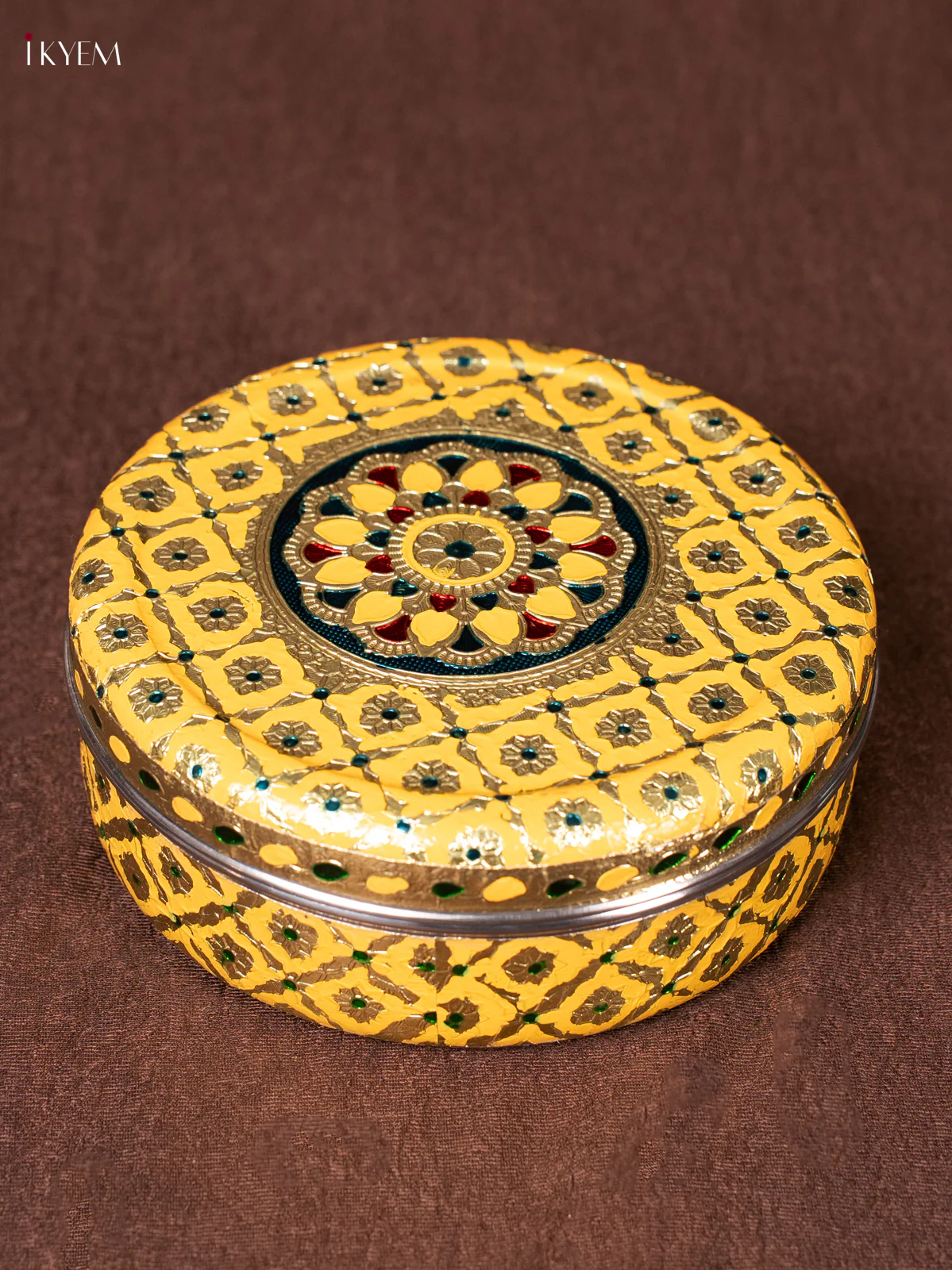 Yellow Meenakari Design Steel Box - 7inch - KEA1112