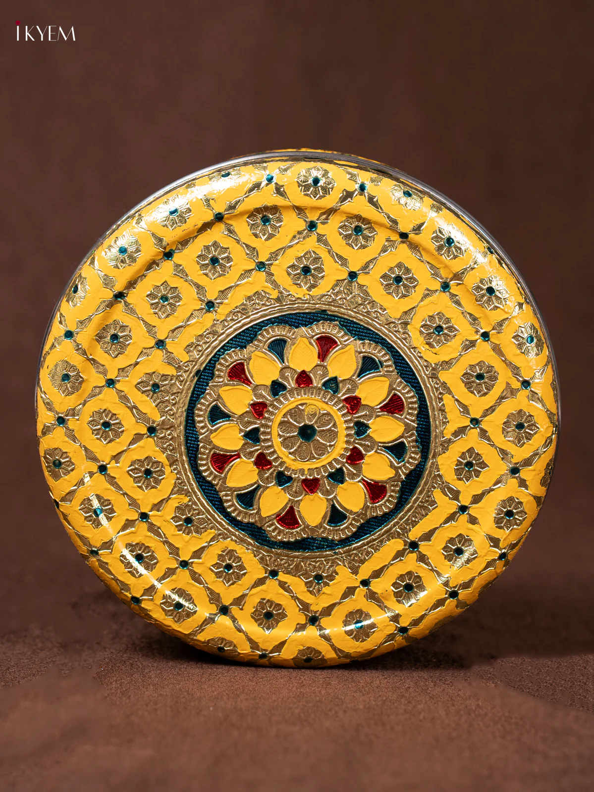 Yellow Meenakari Design Steel Box - 7inch - KEA1112 - Image 3