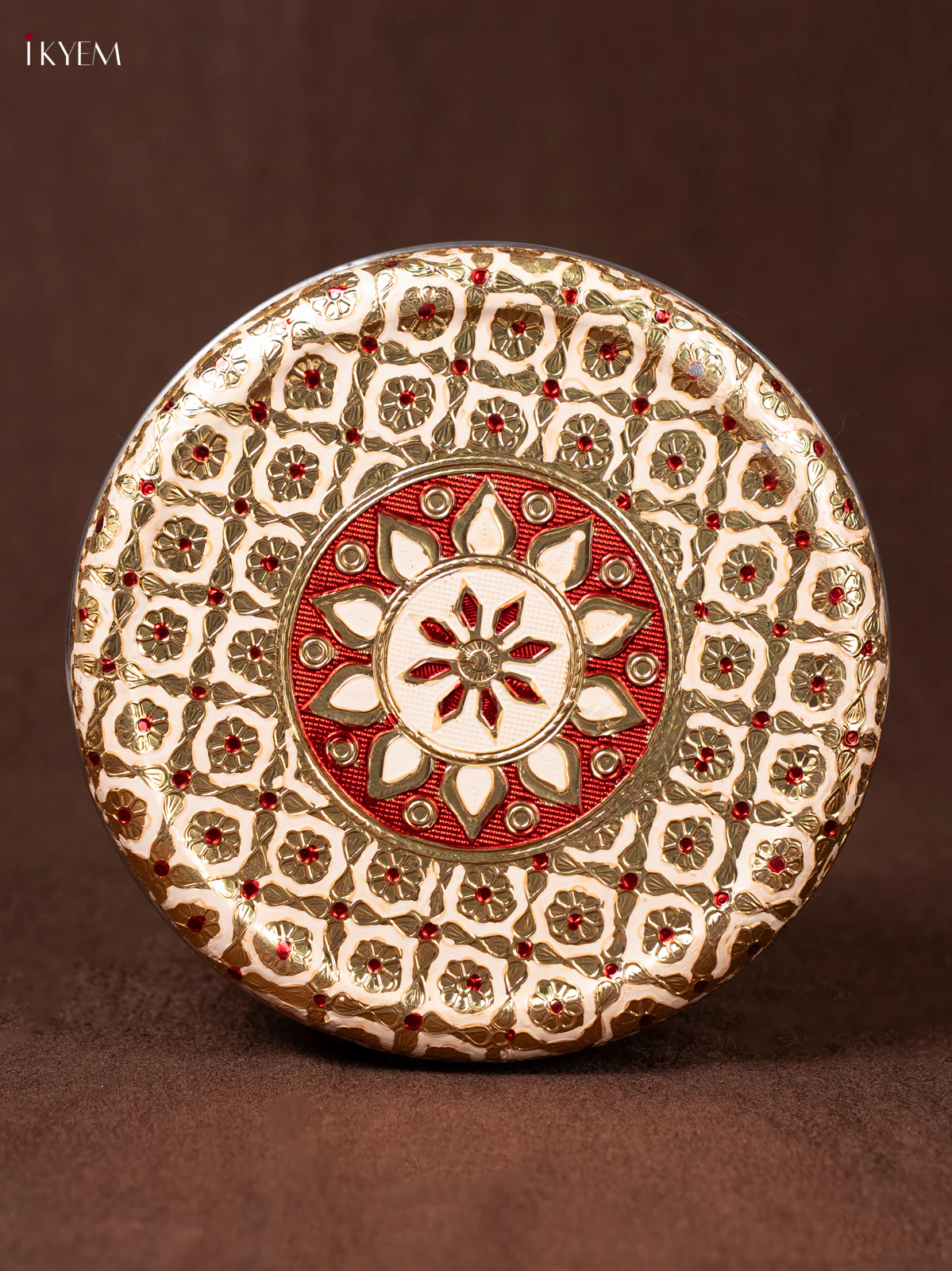 Cream & Red Meenakari Design Steel Box - 6.5 inch - KEA1119 - Image 3