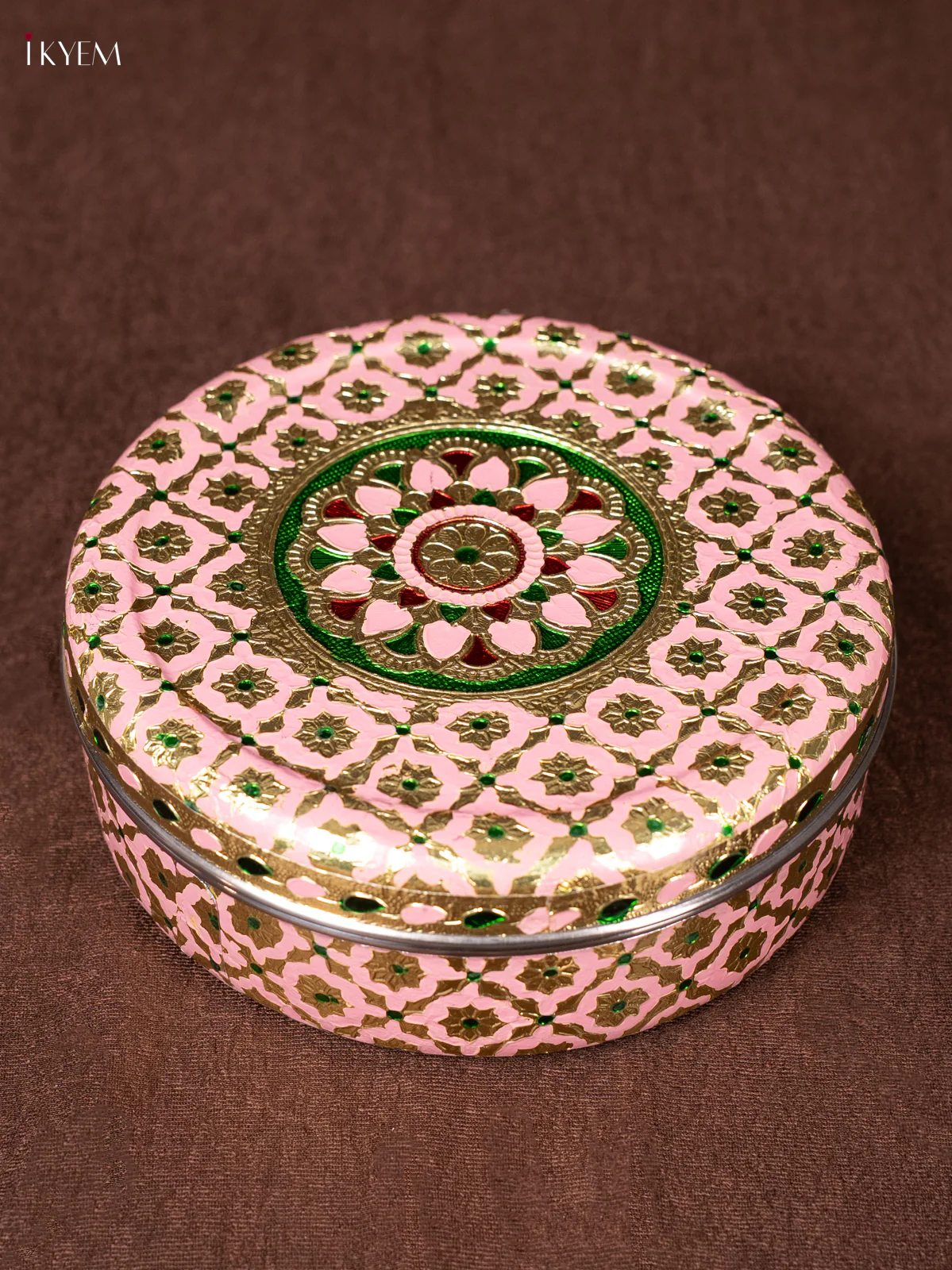 Pink Meenakari Design Steel Box - 7 inch - KEA1121