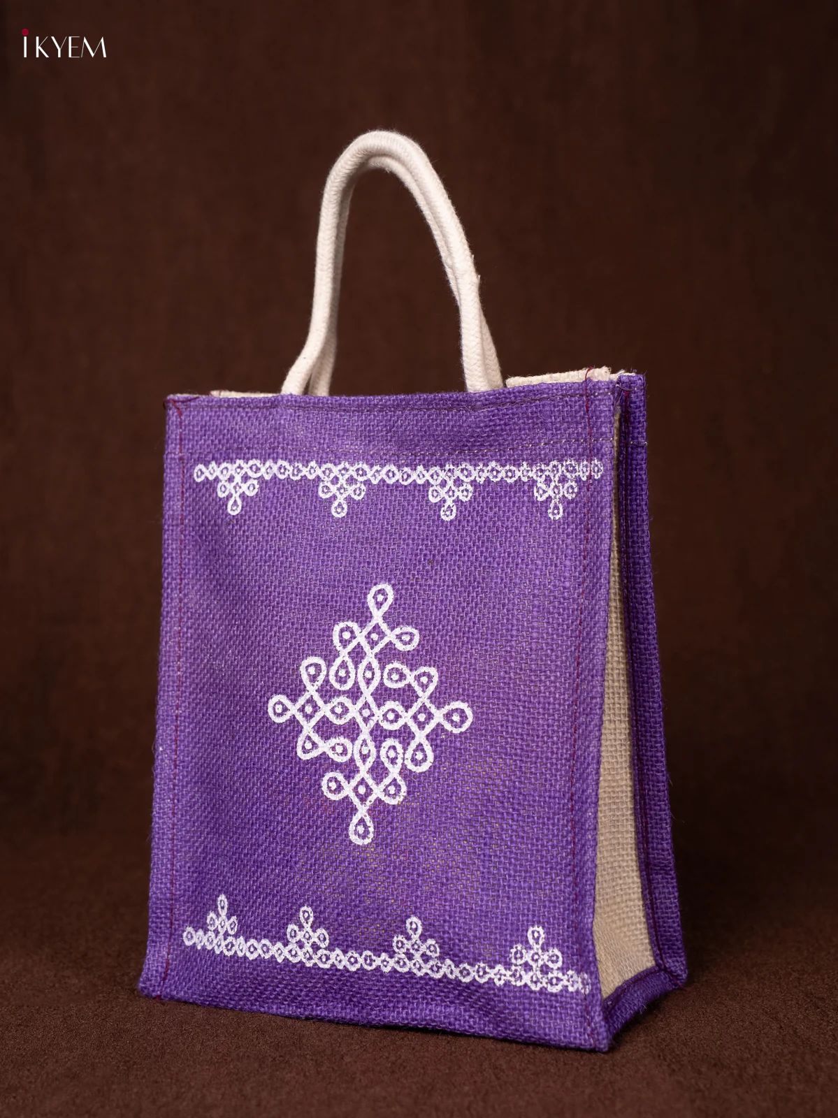 Traditional Kolam Printed Indigo Jute Bags - KEA1152 - Image 4