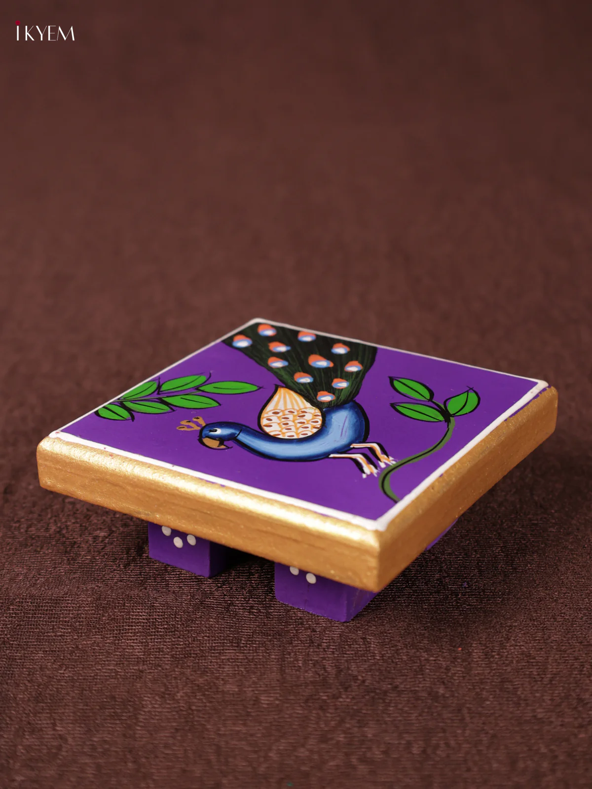 Wooden Hand Painted Manai - (4×4) - Peacock - Voilet - KEA1220 - Image 2
