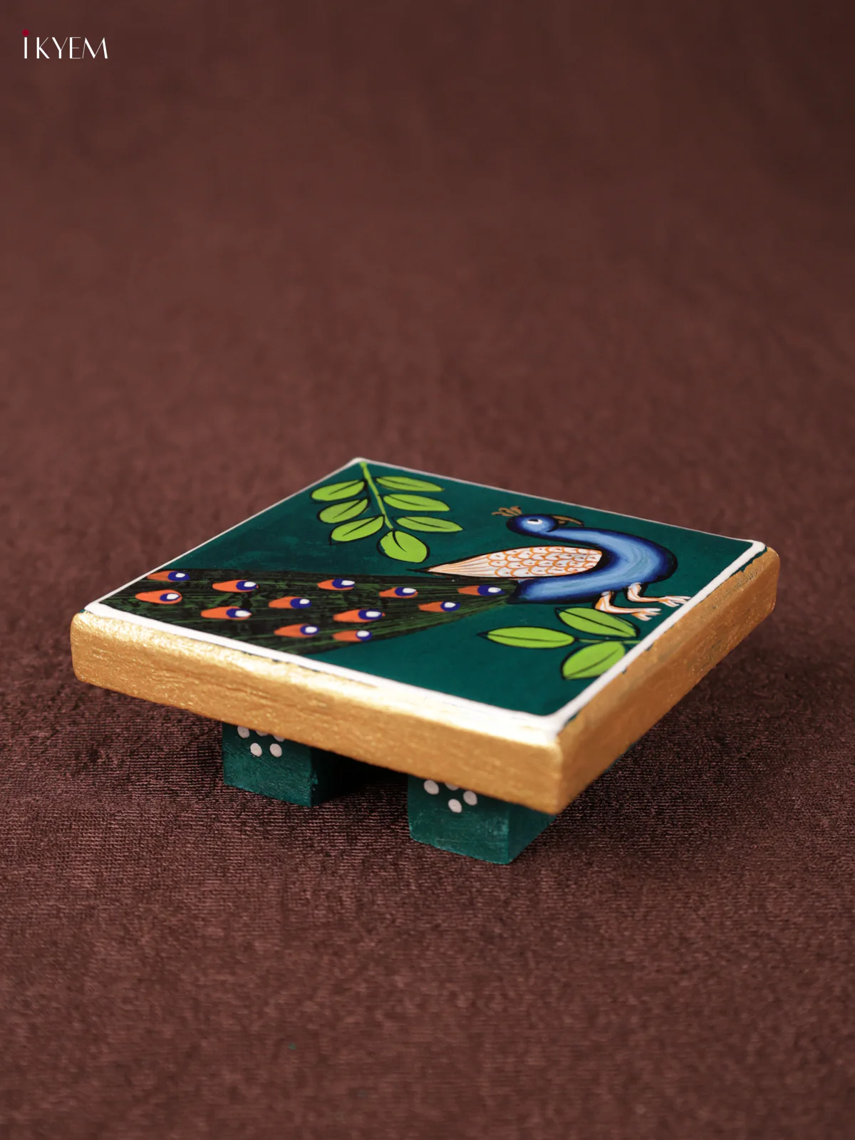 Wooden Hand Painted Manai - (4×4) - Peacock - Green - KEA1222 - Image 2