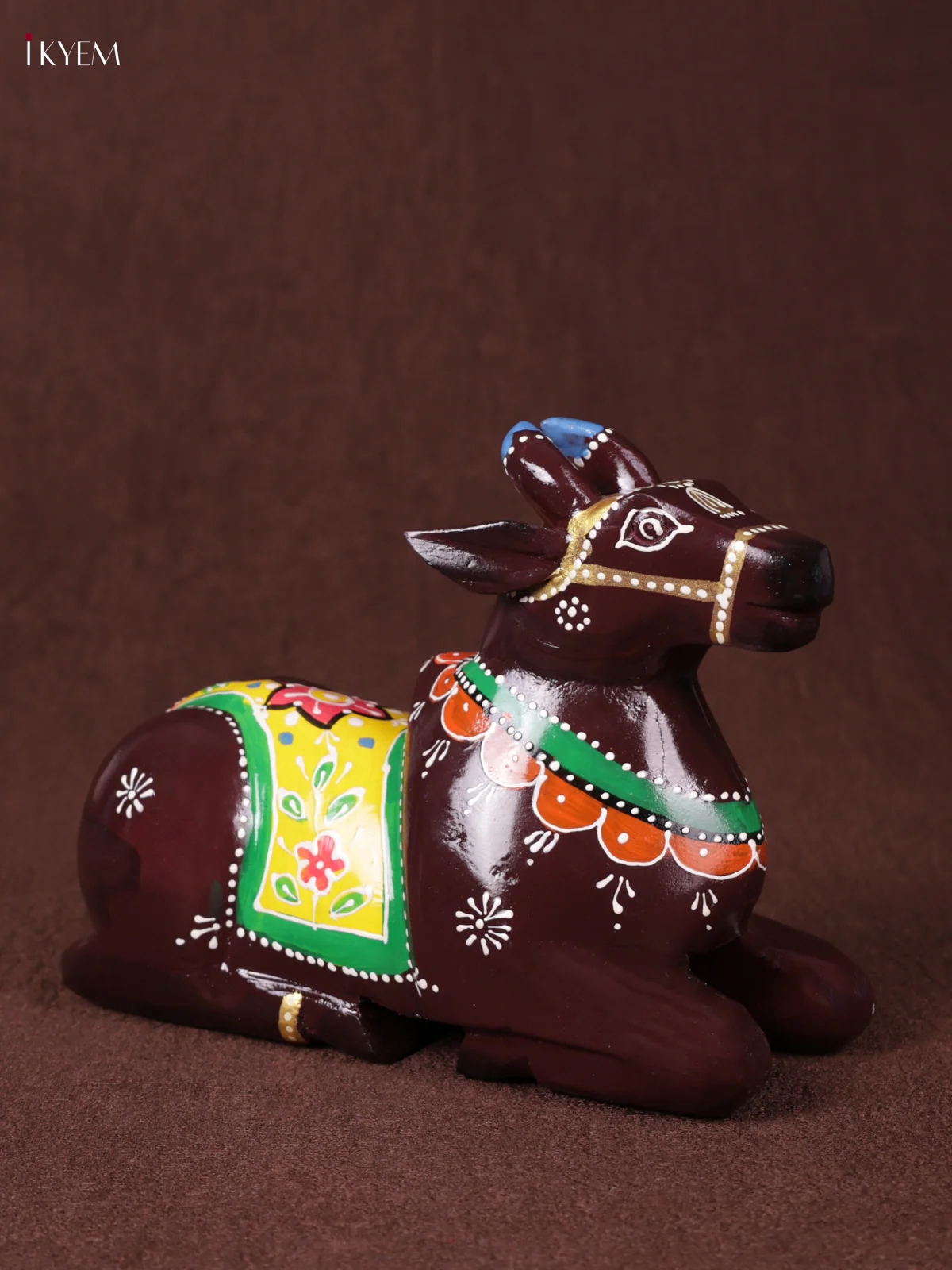 Wooden Craved Nandhi - Yellow - KEA1233