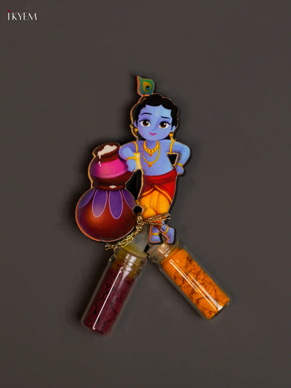 Haldi Kumkum Bottle with Fridge Magnets - Krishna with Pot - KEA2606