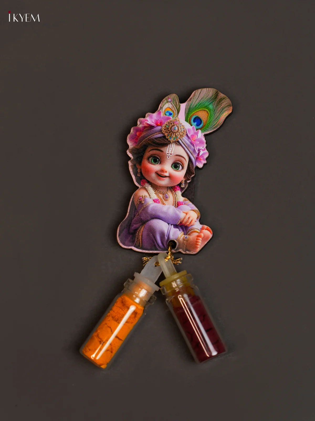 Haldi Kumkum Bottle with Fridge Magnets - Krishna Purple - KEA2613