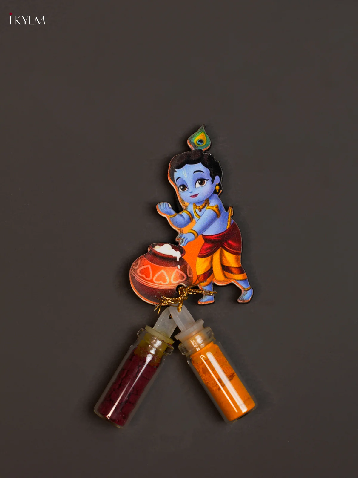 Haldi Kumkum Bottle with Fridge Magnets - Krishna with Butter Pot - KEA2615