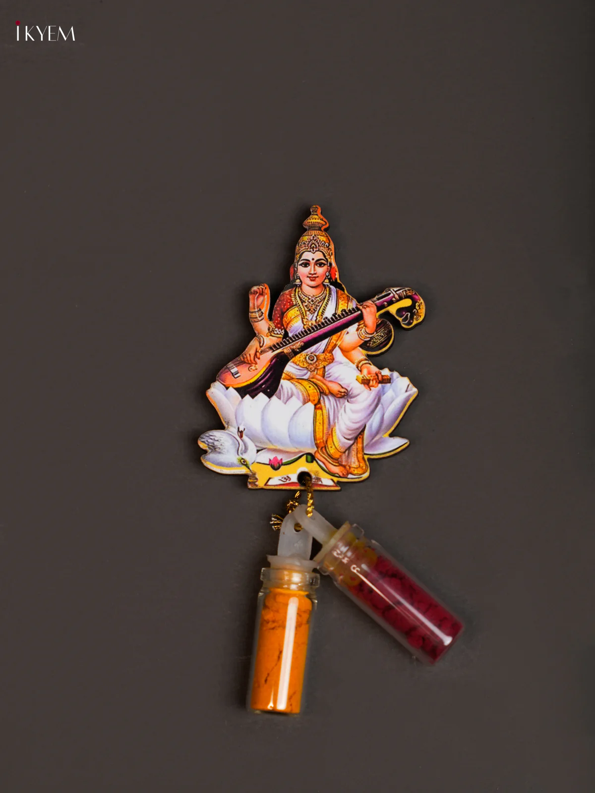 Haldi Kumkum Bottle with Fridge Magnets - Saraswathi - KEA2618