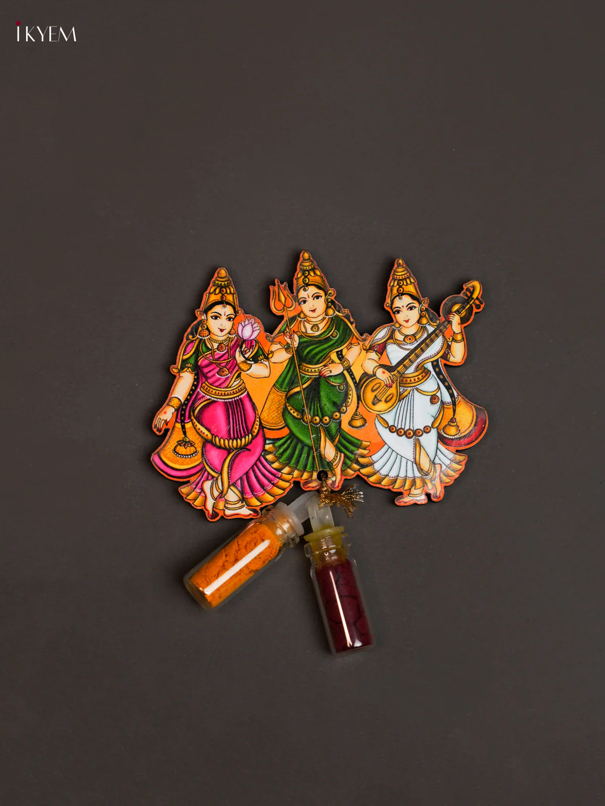 Haldi Kumkum Bottle with Fridge Magnets - Durga lakshmi saraswati - KEA2630