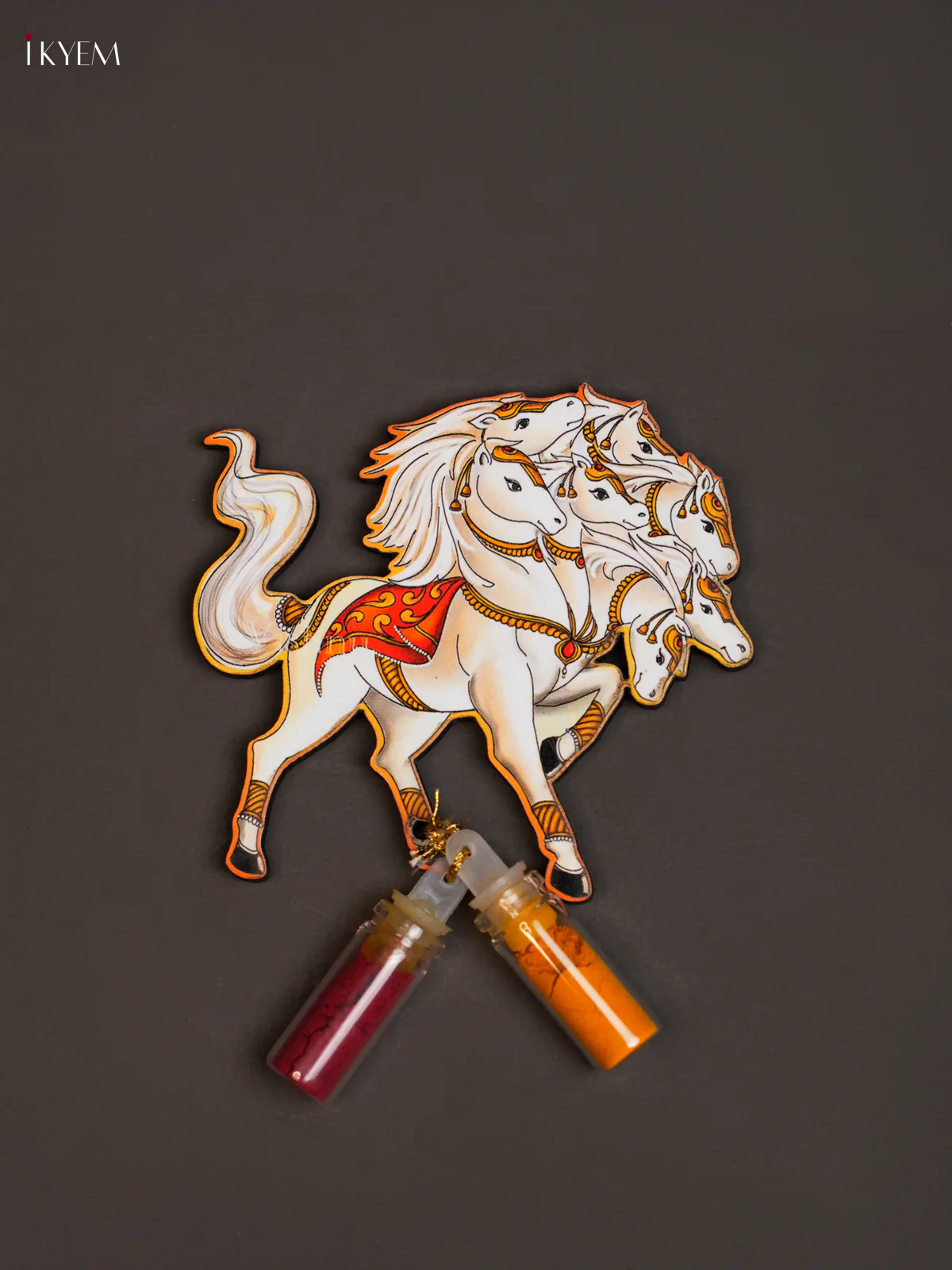 Haldi Kumkum Bottle with Fridge Magnets - 7 horse Head - KEA2634