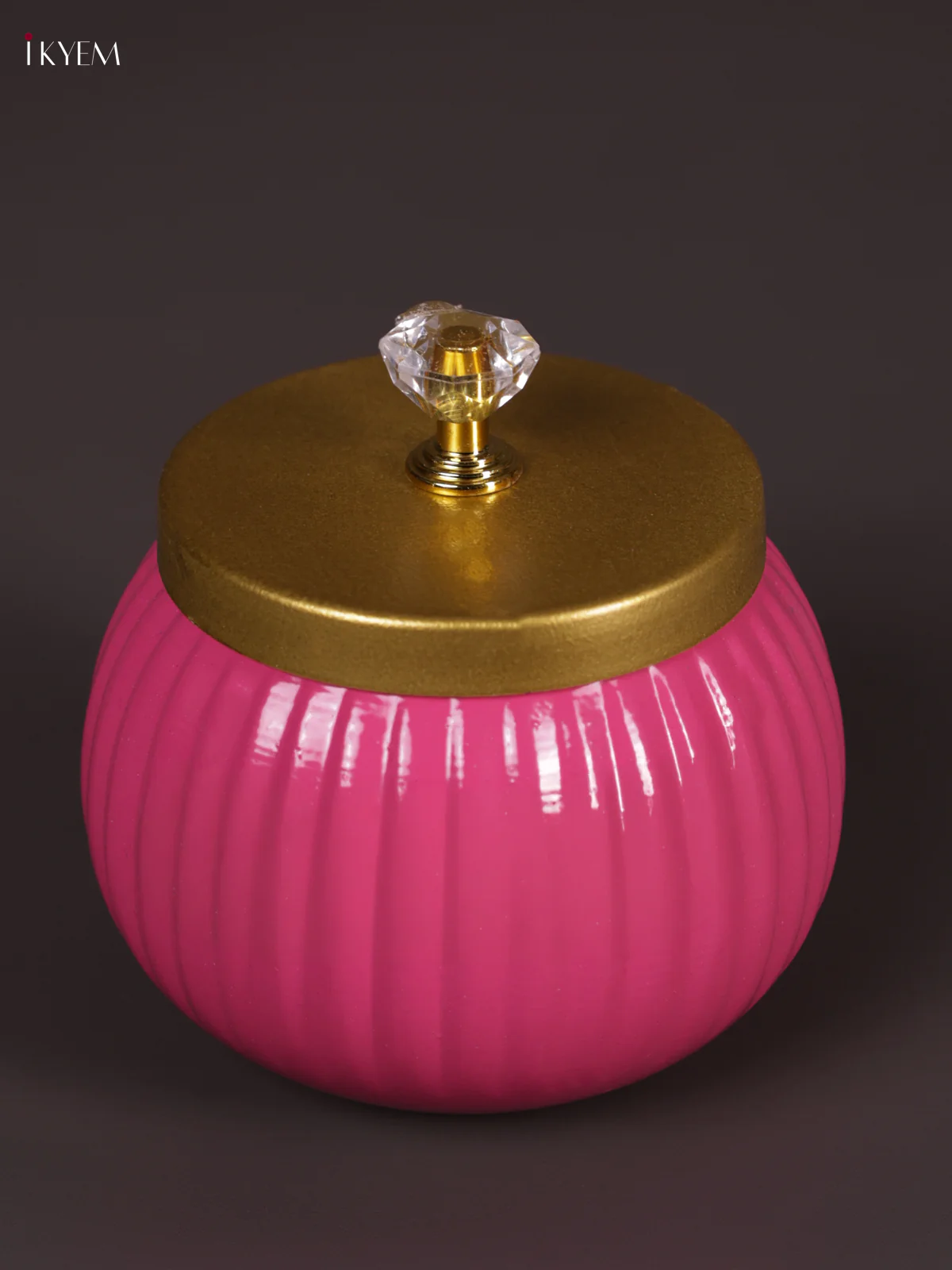 Metal Line Round Nuts Jar - Dark Pink - KEA2637