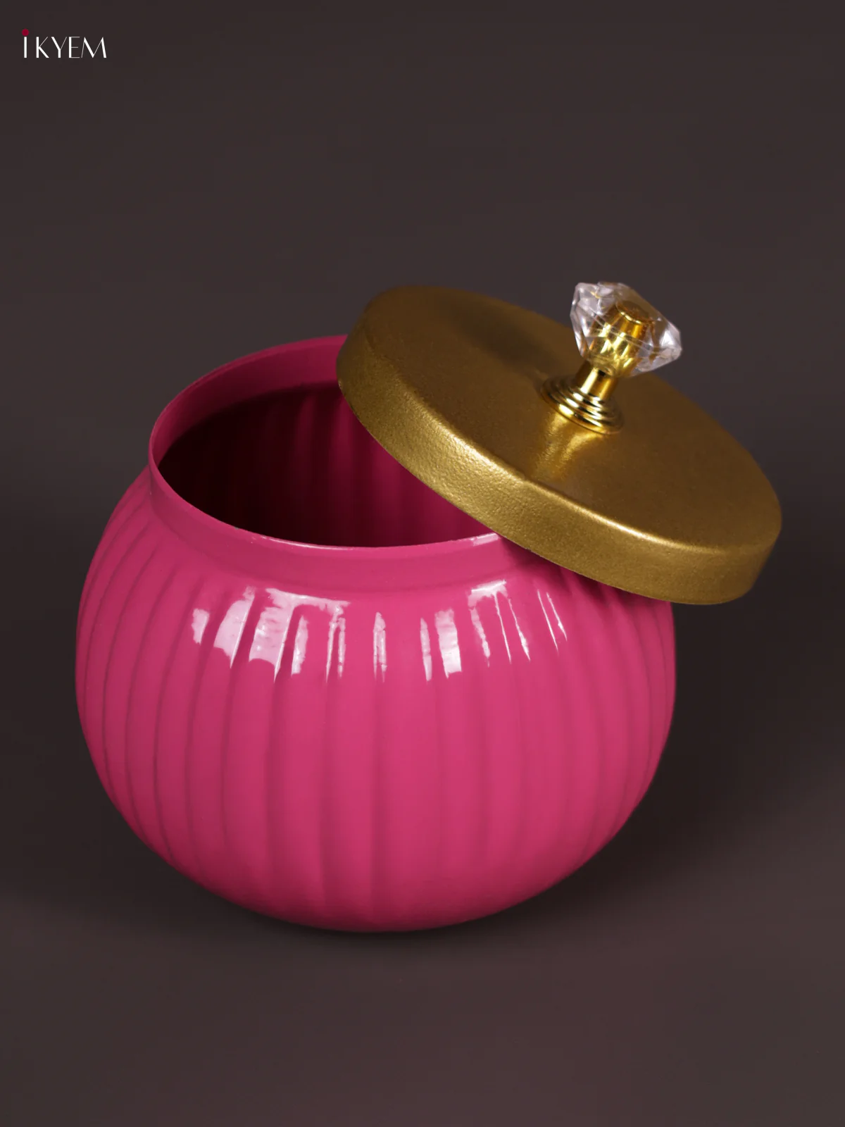 Metal Line Round Nuts Jar - Dark Pink - KEA2637 - Image 2