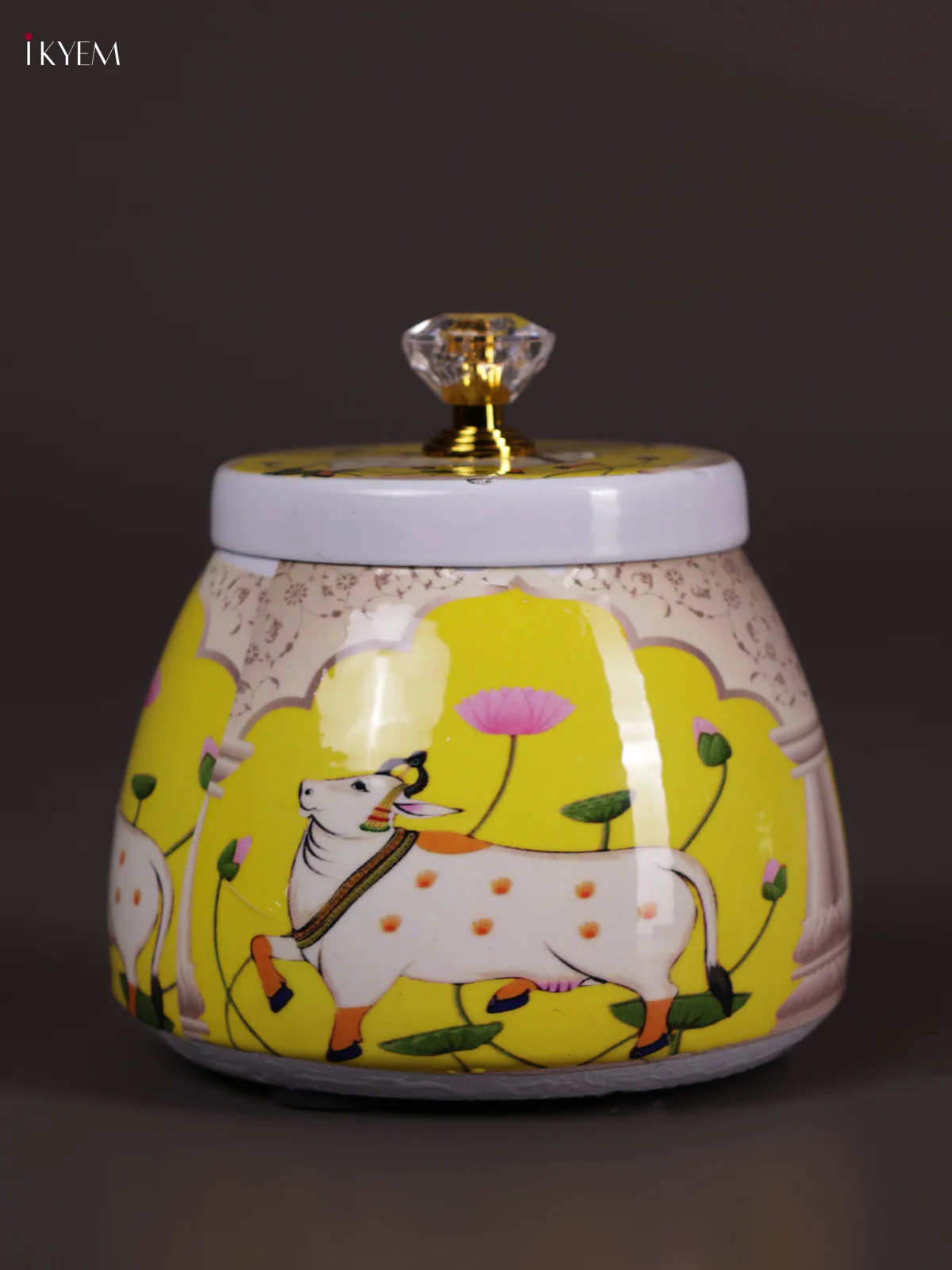 Metal Pichwai Nuts Jar - Yellow - KEA2651 - Image 3