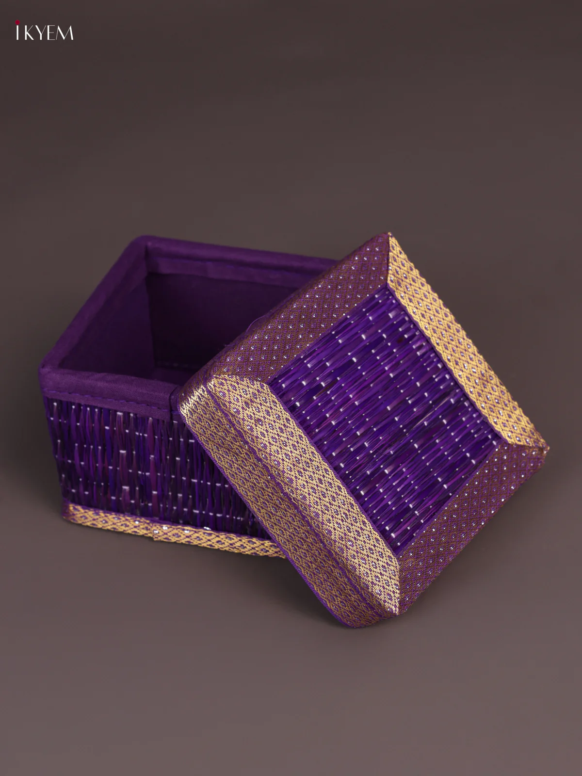 Square Korai Box With Zari Borders - Purple - (4×4) - KEA2820 - Image 2