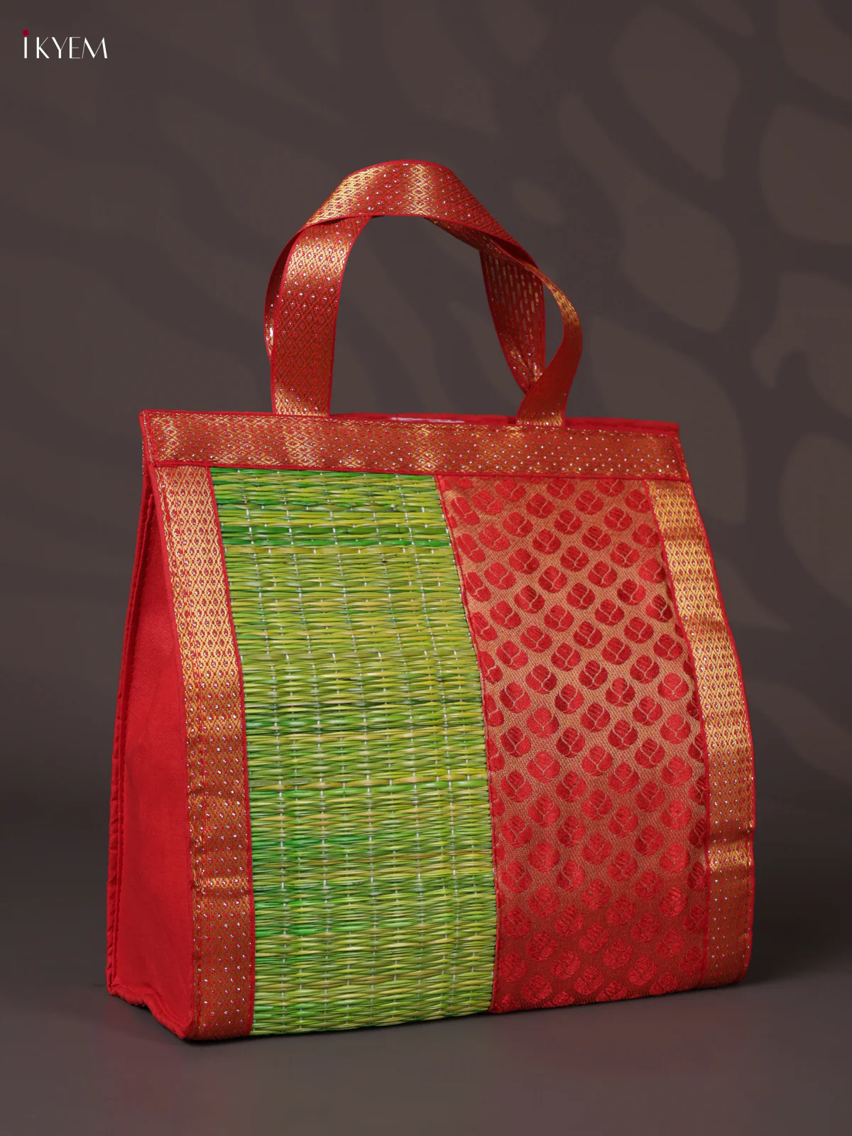 Korai Handbag - Raw Silk - Green & Red - (10X10) - KEA2843 - Image 2
