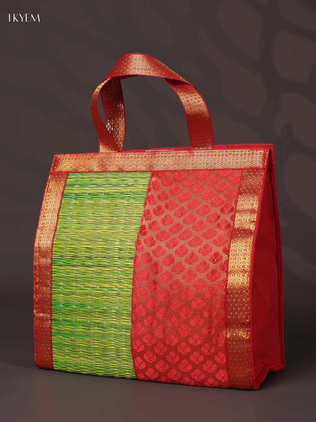 Korai Handbag - Raw Silk - Green & Red - (10X10) - KEA2843 - Image 3