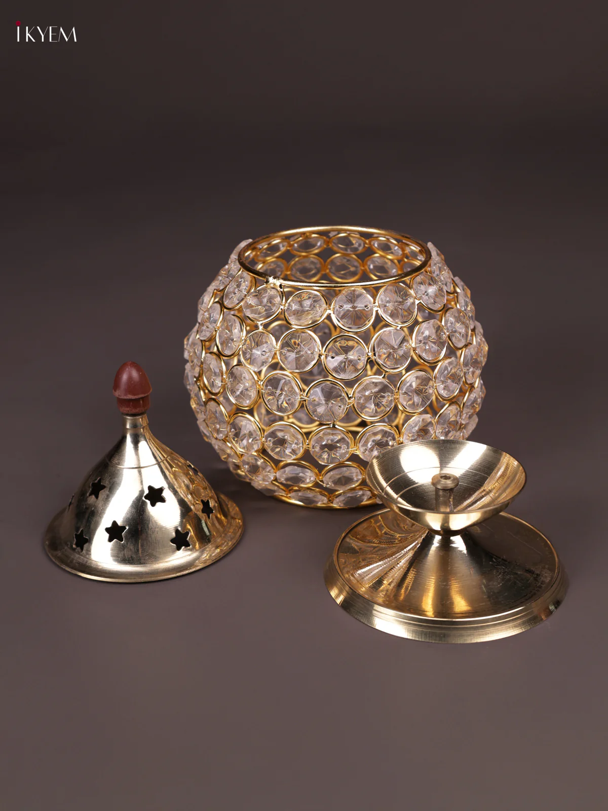 Brass Round Crystal Diya - KEA2916 - Image 3