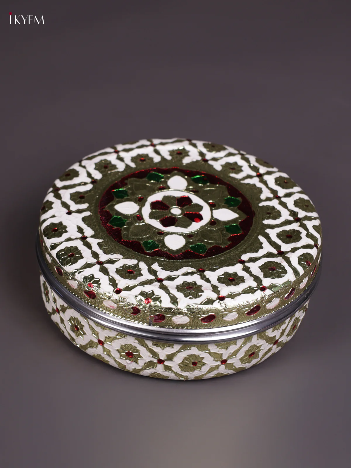 Meenakari Steel Box - White- 6.5 inch - KEA3011