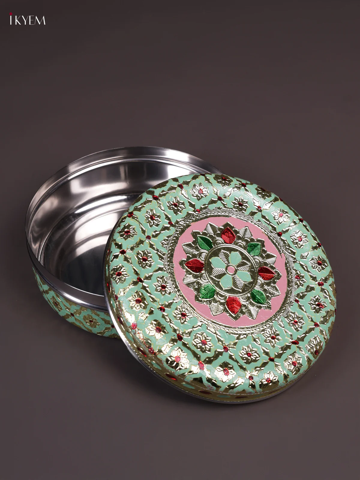 Meenakari Steel Box - Pista Green - 7 inch - KEA3019 - Image 2