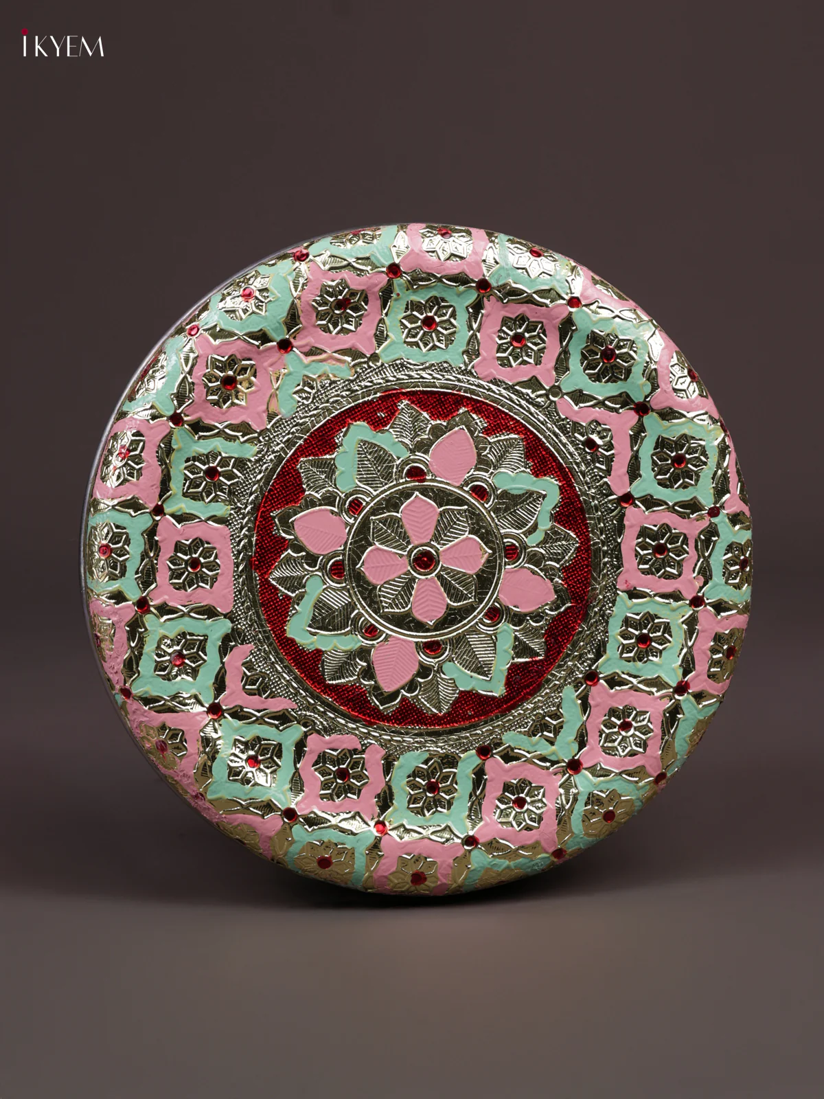 Meenakari Steel Box - Pink & Green - 7 inch - KEA3020 - Image 3