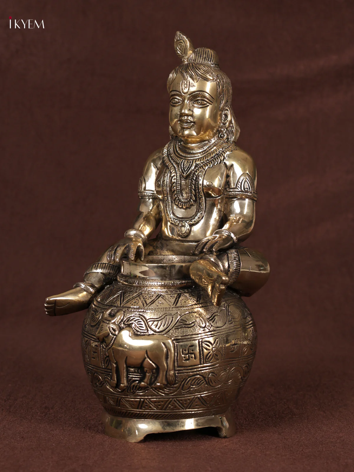 Brass Krishna on Butter Pot Idol - KEA3110 - Image 4