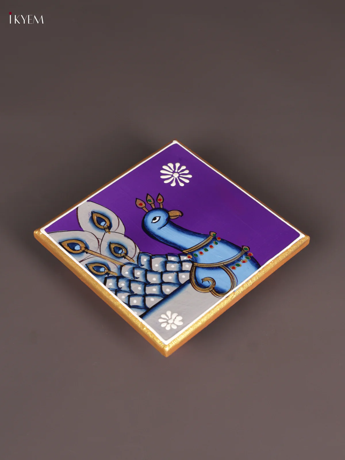 Wooden Hand Painted Manai - (6×6) - Peacock - Voilet - KEB0212 - Image 2