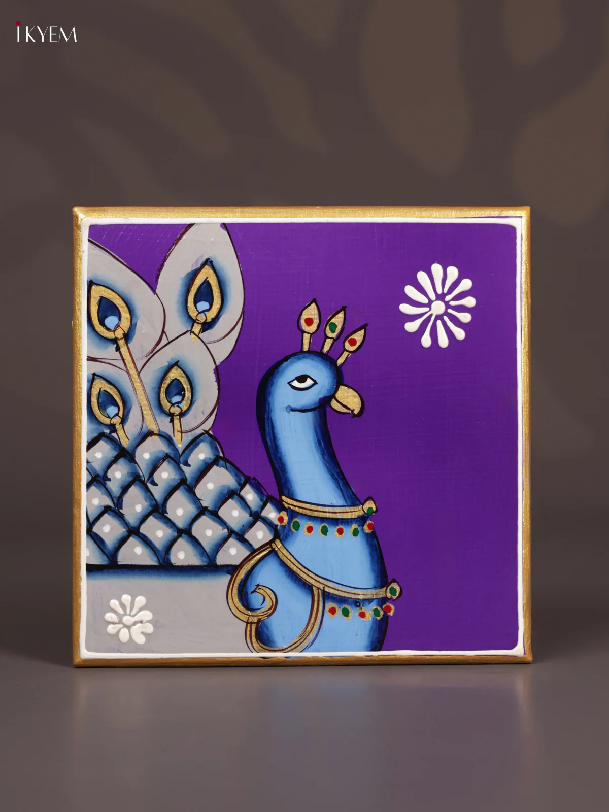 Wooden Hand Painted Manai - (6×6) - Peacock - Voilet - KEB0212 - Image 3