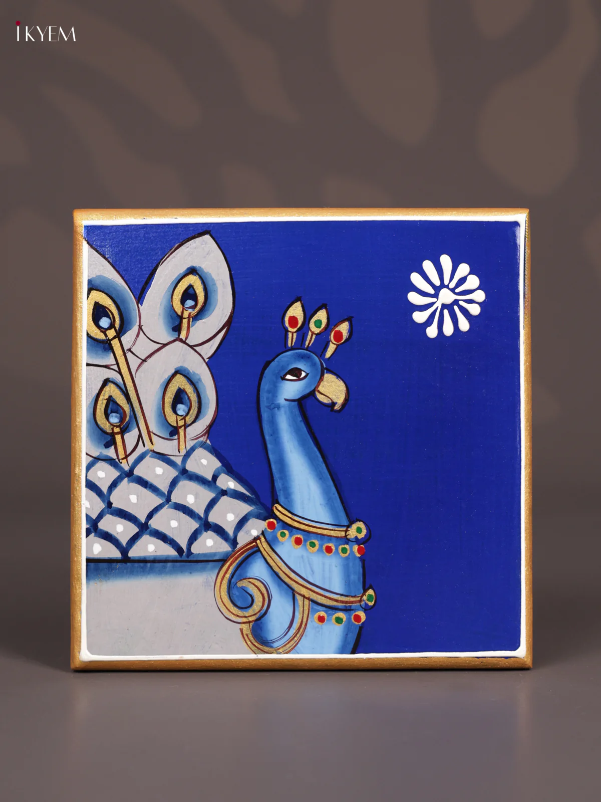 Wooden Hand Painted Manai - (6×6) - Peacock - Blue - KEB0213 - Image 3