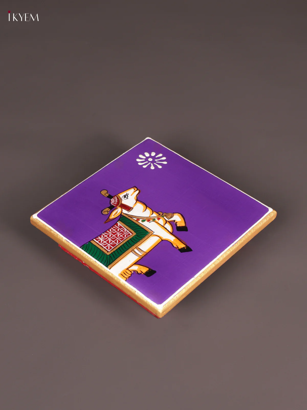 Wooden Hand Painted Manai - (6×6) - Cow - Voilet - KEB0220 - Image 2