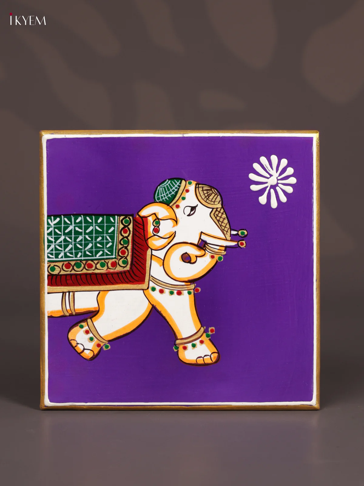 Wooden Hand Painted Manai - (6×6) - Elephant - Voilet - KEB0225 - Image 3