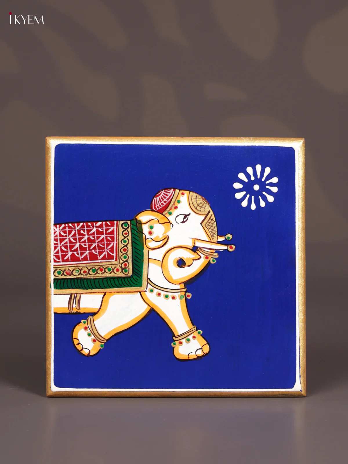 Wooden Hand Painted Manai - (6×6) - Elephant - Blue - KEB0226 - Image 3