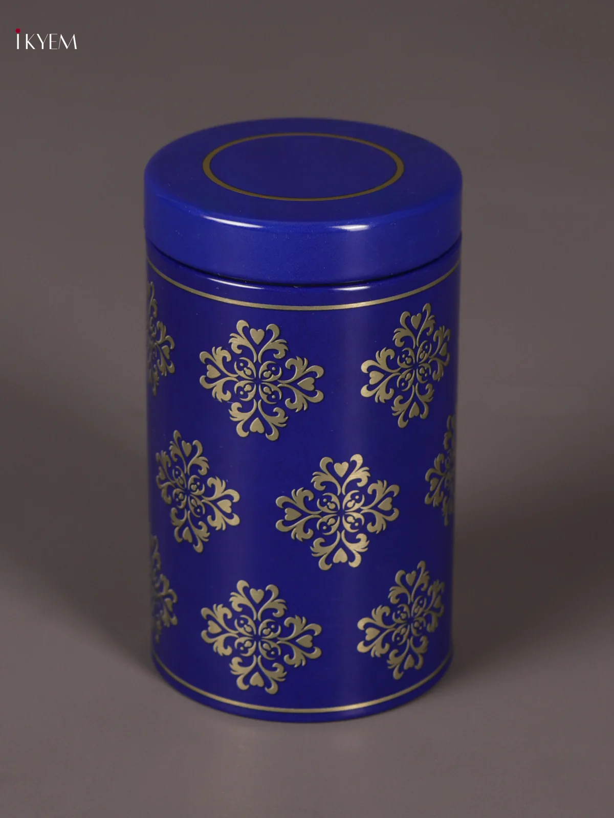 Digital Printed Dry Fruit Tin Jar Cylinder - Blue 4.5 Inch