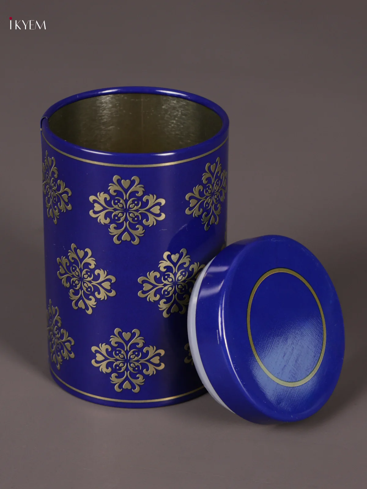 Digital Printed Dry Fruit Tin Jar Cylinder - Blue 4.5 Inch - Image 2