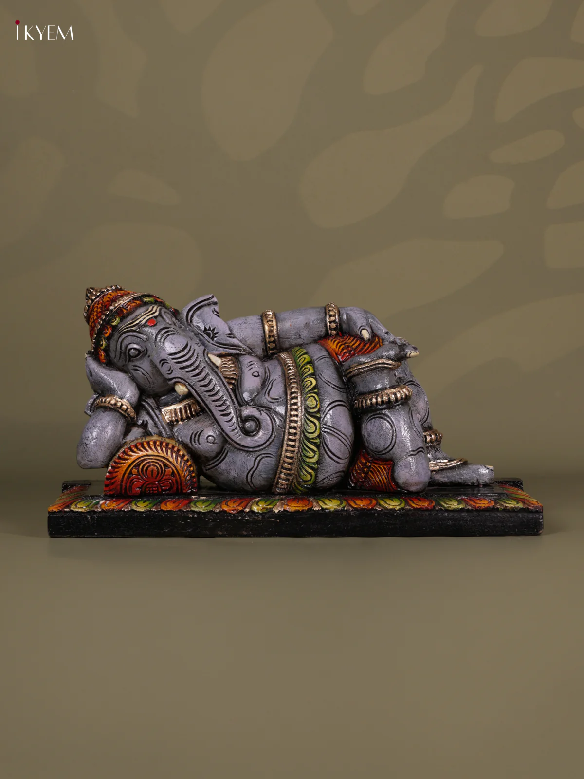 Wooden Hand carved Painted - Sleeping Ganesha Statue - 22 inch - KEB0610