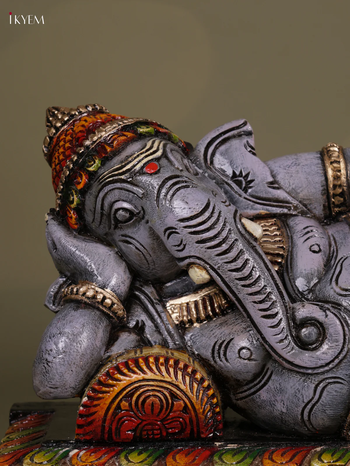Wooden Hand carved Painted - Sleeping Ganesha Statue - 22 inch - KEB0610 - Image 3