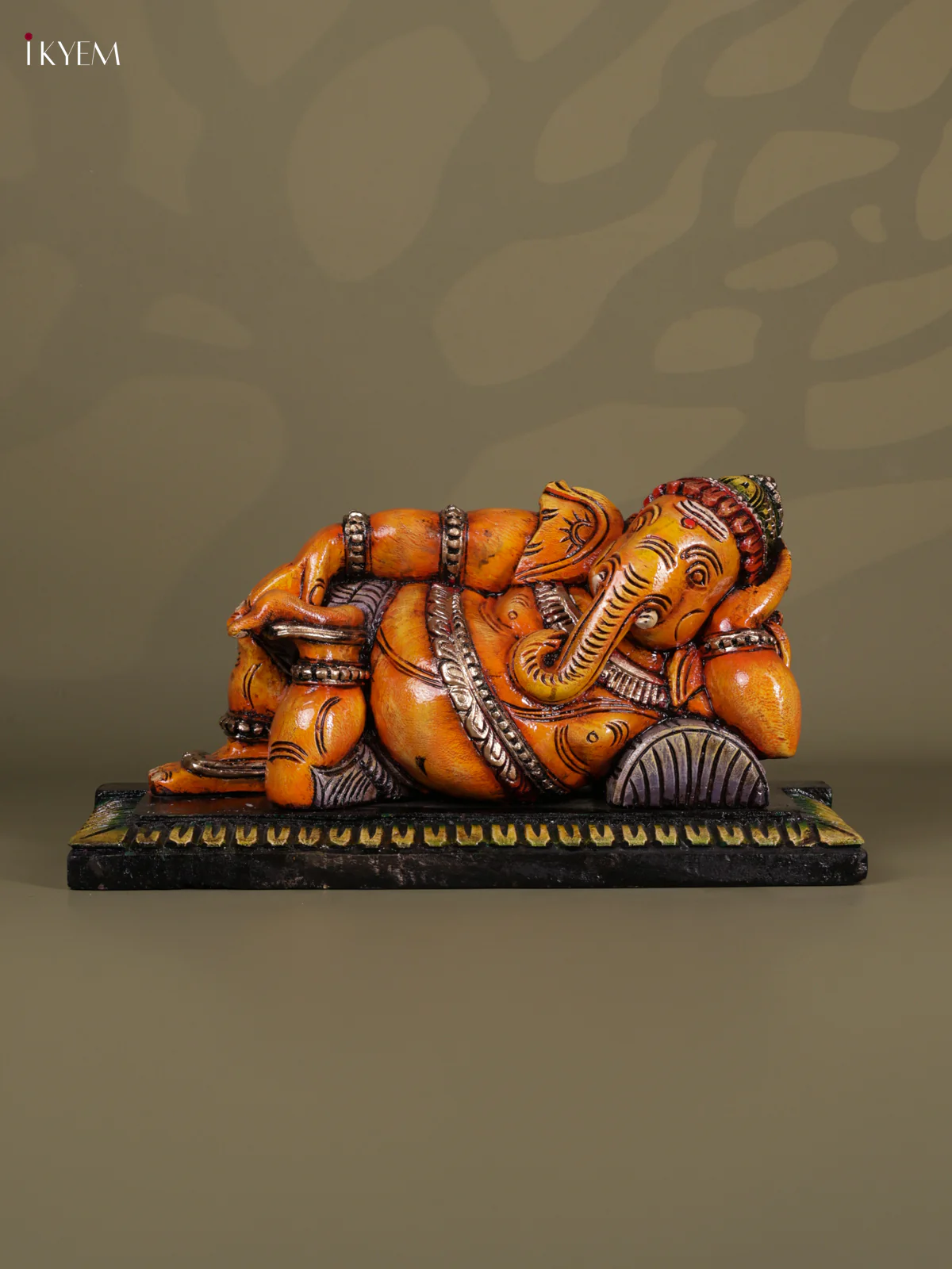 Wooden Hand carved Painted - Sleeping Ganesha Statue - 22 inch - KEB0611