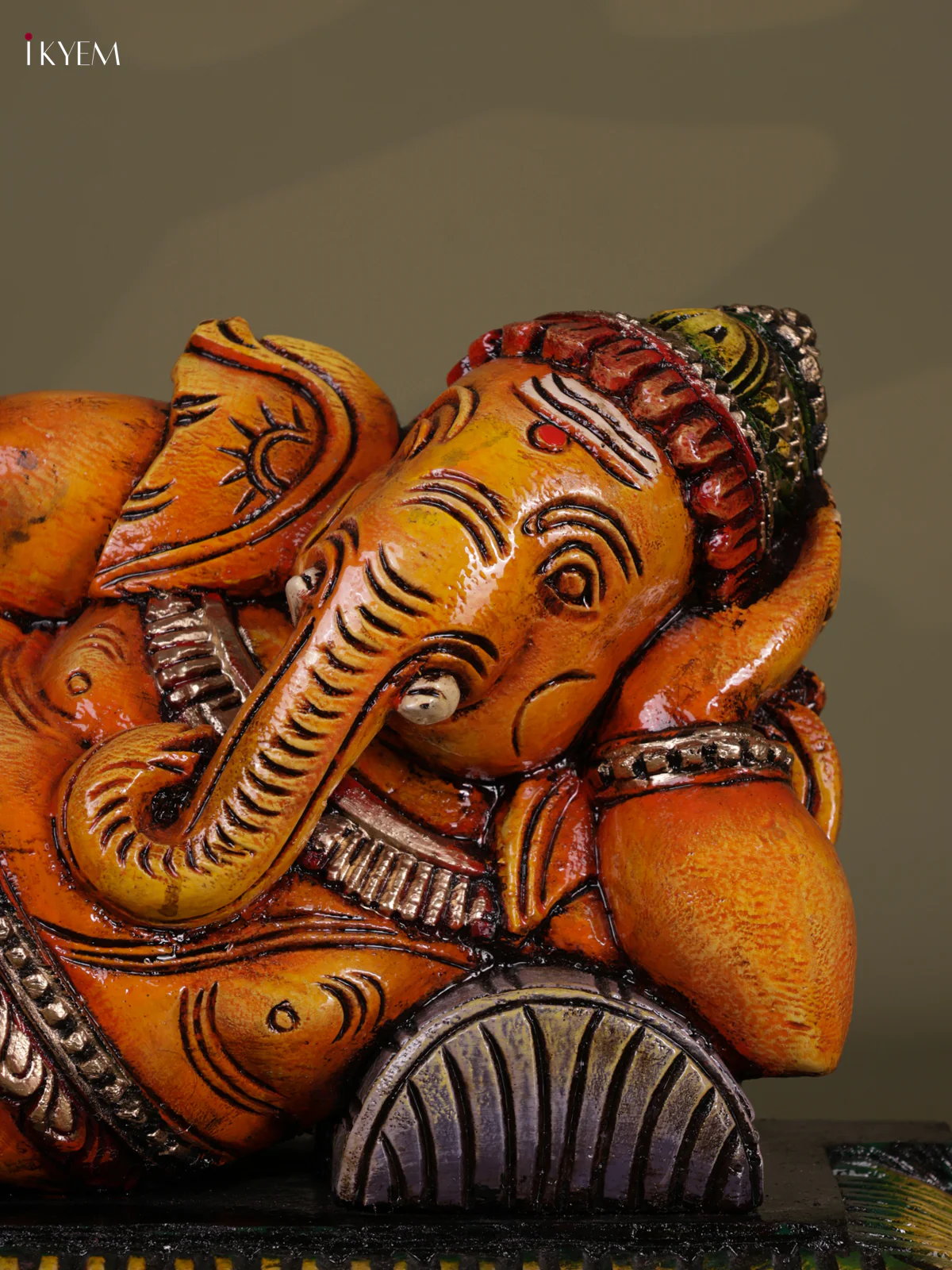 Wooden Hand carved Painted - Sleeping Ganesha Statue - 22 inch - KEB0611 - Image 3
