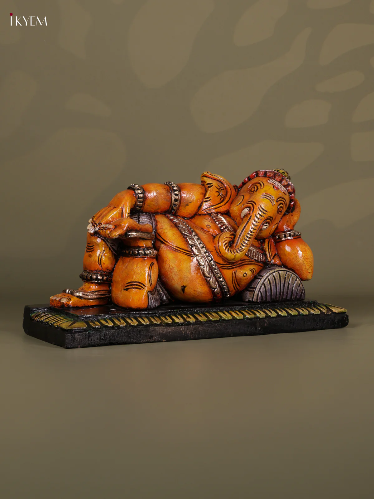 Wooden Hand carved Painted - Sleeping Ganesha Statue - 22 inch - KEB0611 - Image 4