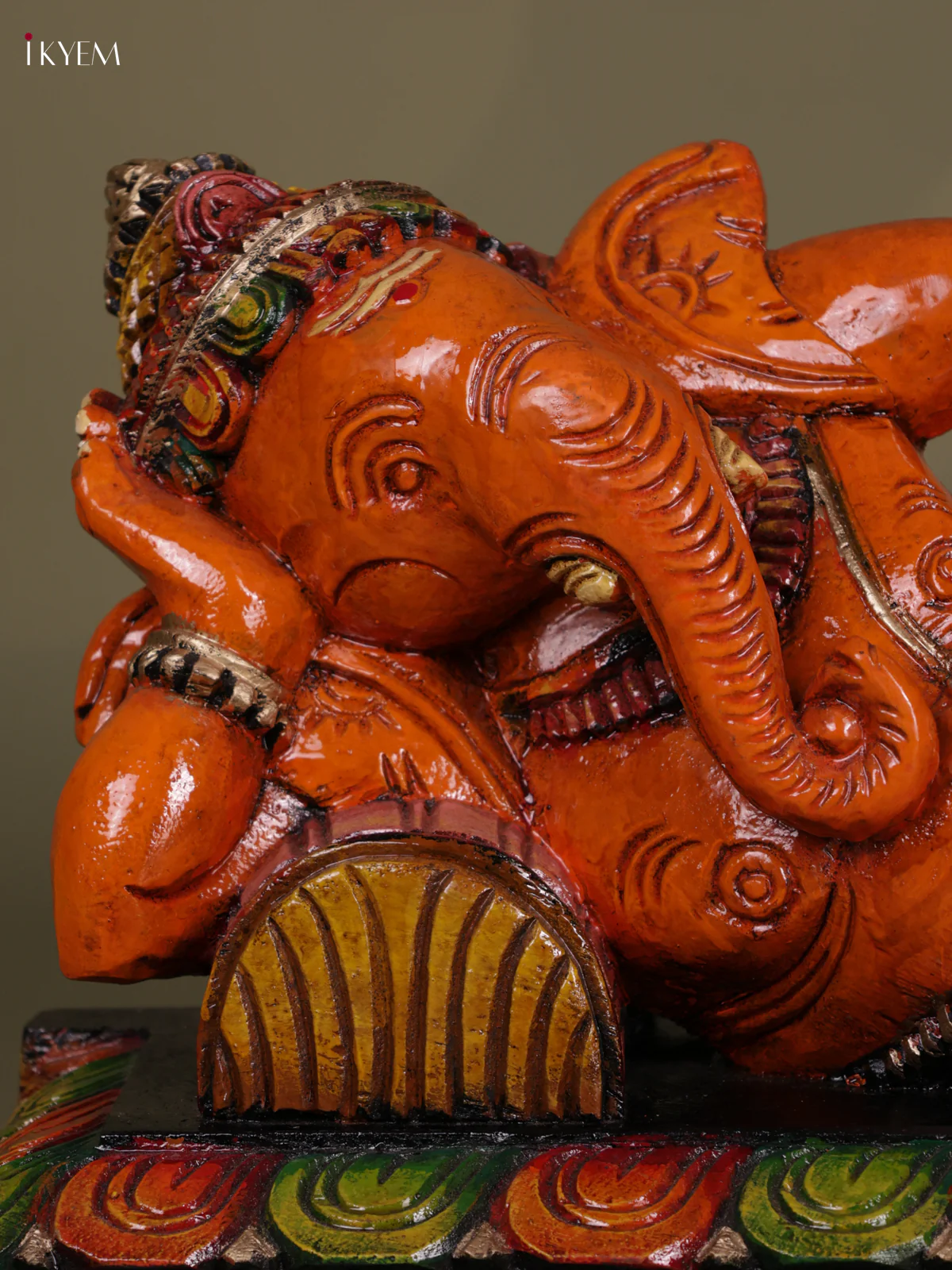 Wooden Hand carved Painted - Sleeping Ganesha Statue - 22 inch - KEB0612 - Image 3
